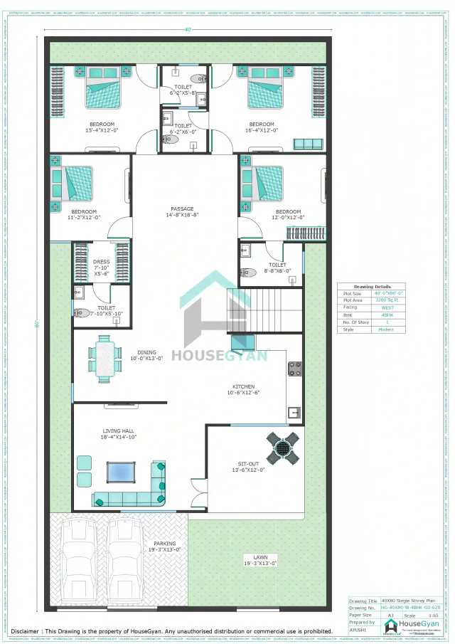 40X80 West Facing 4BHK Ground Floor House Plan | 3200 Sqft Plot Floor Plan 40X80 West Facing 4BHK Ground Floor House Plan | 3200 Sqft Plot Floor Plan