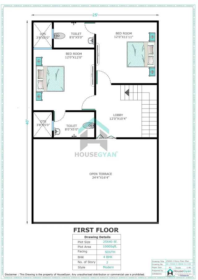 25X40 South Facing 4BHK First Floor House Plan | 1000 Sqft Plot Floor Plan 25X40 South Facing 4BHK First Floor House Plan | 1000 Sqft Plot Floor Plan
